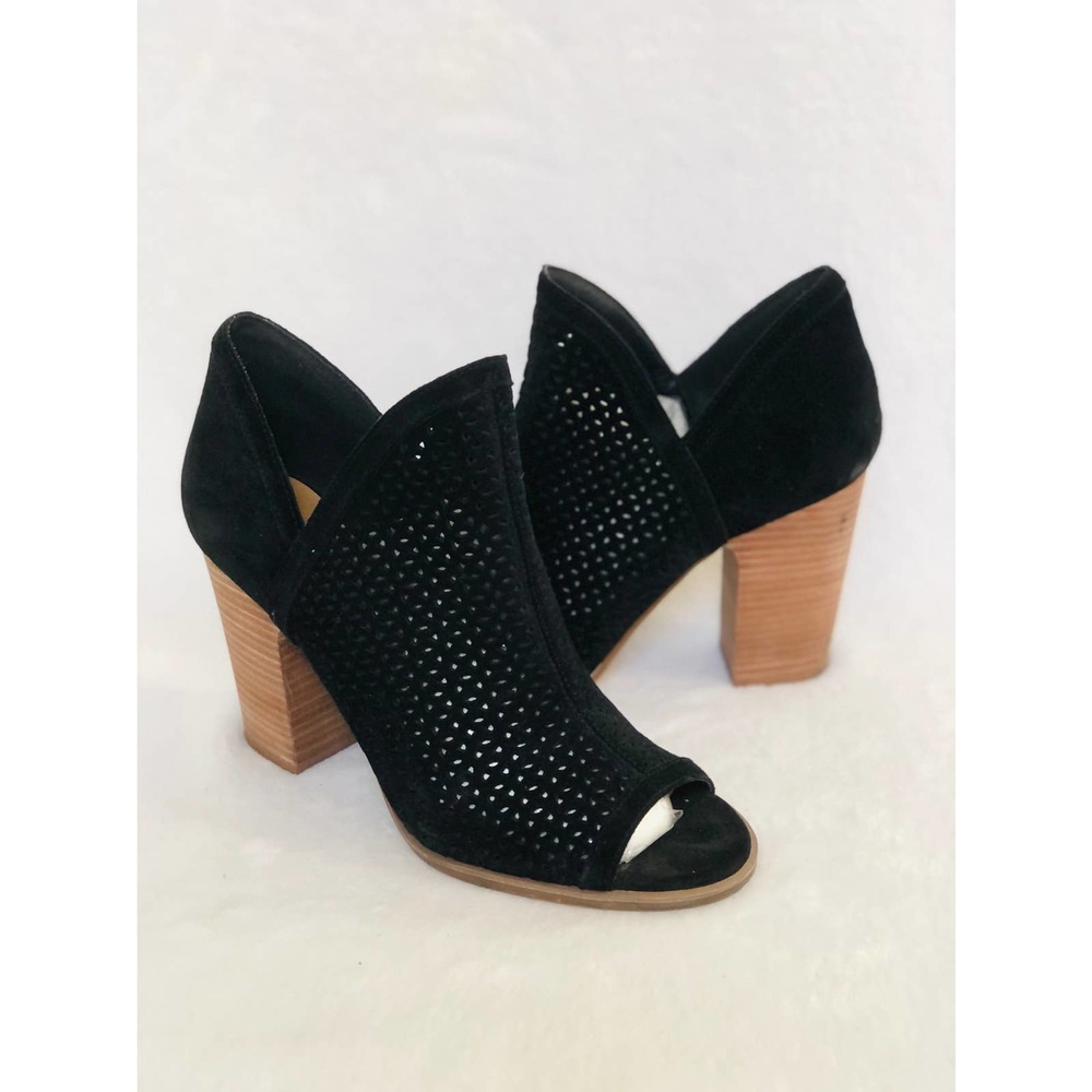 Lucky Brand Black Suede Open Block Heel Booties Women’s Boot